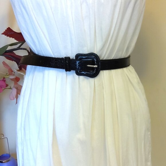 NWT Chic Black Faux Leather Fashion Belt with Buckle for Women’s Dress Skirt - Picture 6 of 9